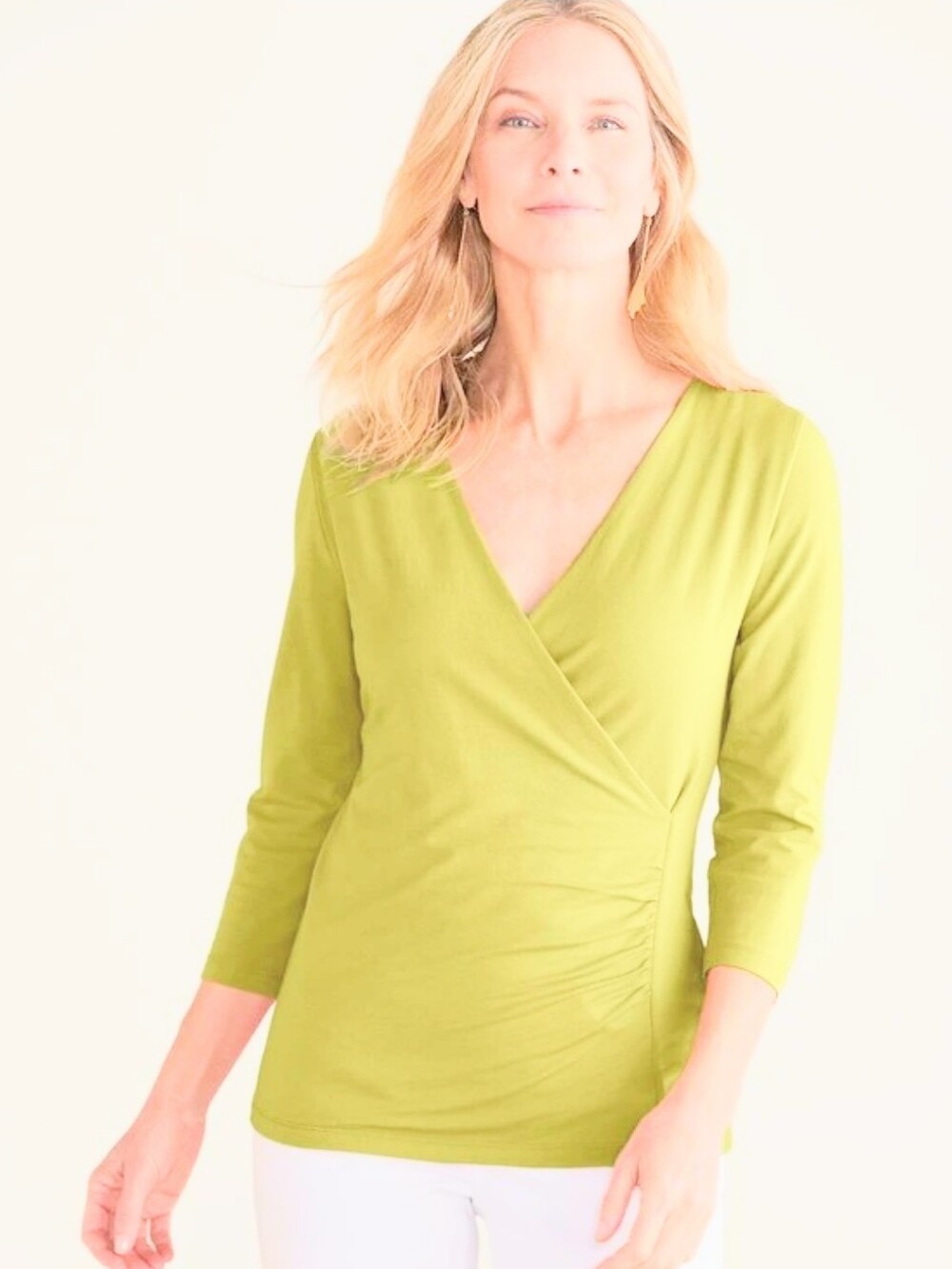 NWOT Soft Surroundings Alyssa Yellow V Neck Wrapped Top Plus Size 1X